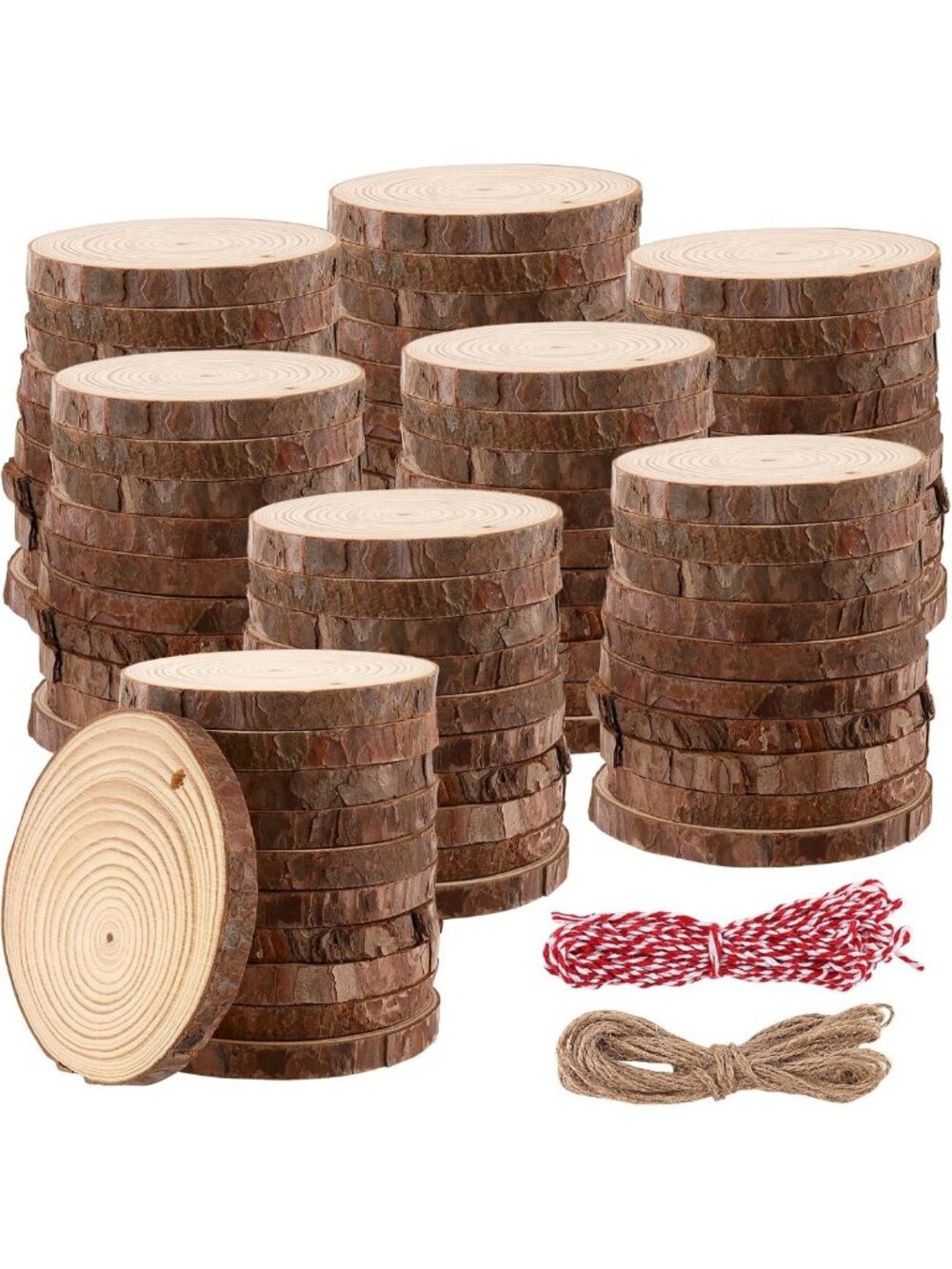 Natural Wood Slices 3.5-4" with Holes - 100pcs Round Discs for DIY Crafts